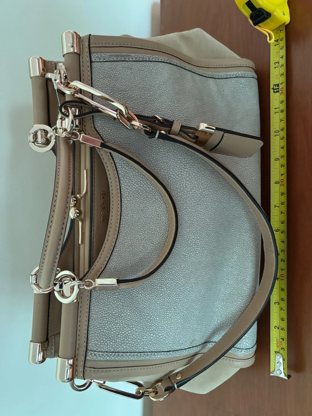 COACH Madison Pinnacle Caroline Satchel in Embossed Texture Leather and Sued